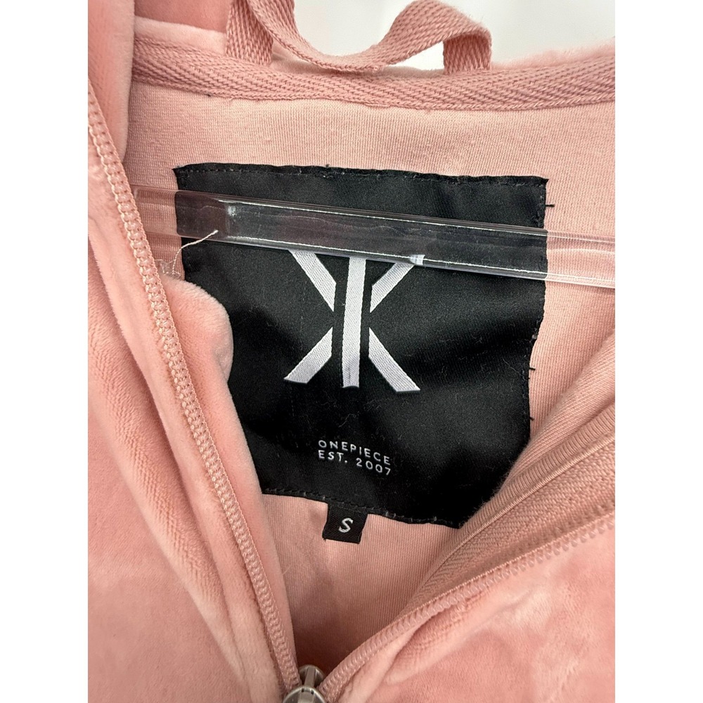 OnePiece Jumpsuit Size S Velour Velvet Pink Hooded Logo Soft Cozy Loungewear - Picture 3 of 9